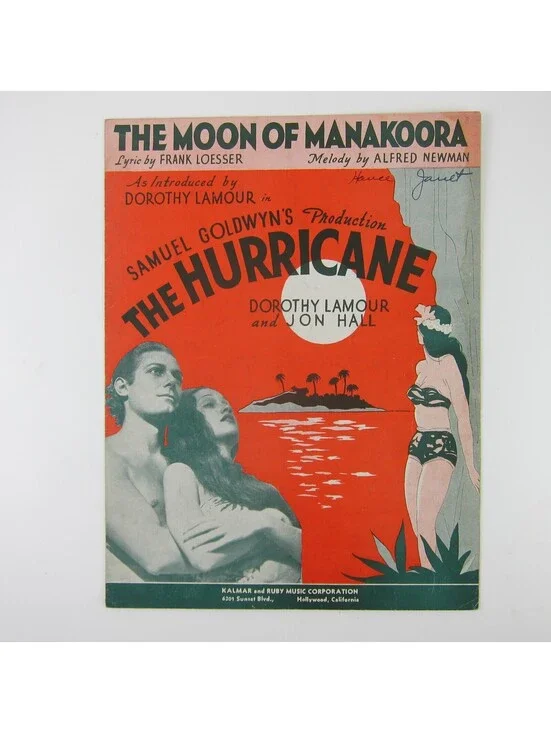 Sheet Music The Moon of Manakoora The Hurricane Dorothy Lamour Jon Hall 1937