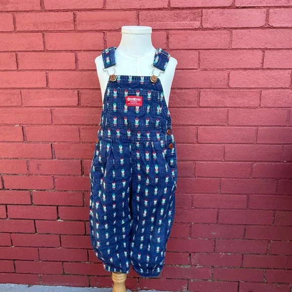 Vtg Oshkosh B'gosh Vestbak‎ Overalls Size 4T Blue Christmas Toy Soldiers USA