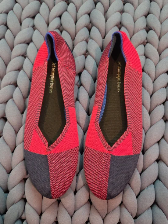 Women's Red and Navy Knit Slip-On Flats