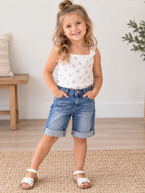 Genuine Kids OshKosh Girls Denim Bermuda Shorts Cuffed Blue Jeans 5T