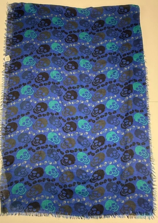 Target Womens Skull Scarf Blue Turquoise Black Oversized Wrap Shawl Fringe 38x27