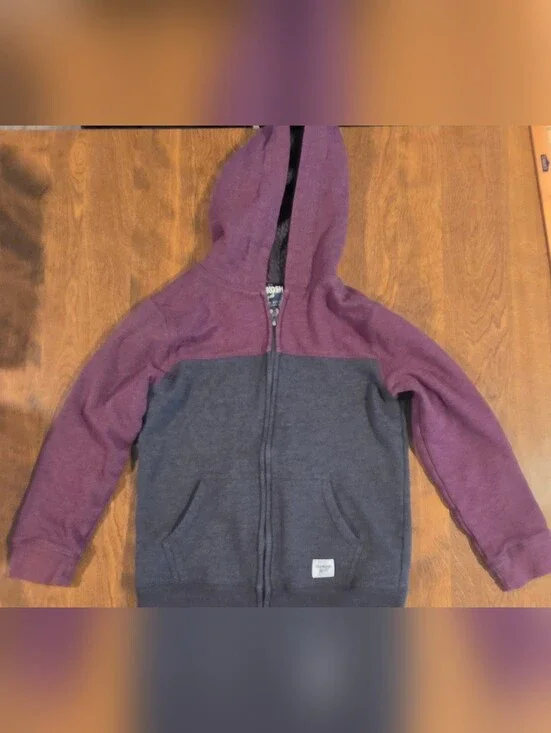 OshKosh B'gosh Kids Two-Tone Zip Hoodie in Maroon and Gray