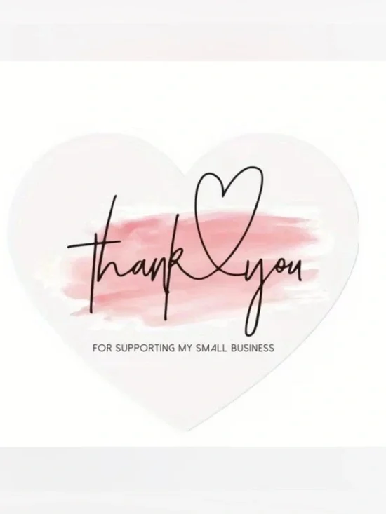 💜 NWT White Heart Shaped w/ Pink Watercolor Small Business Thank You Cards (50)