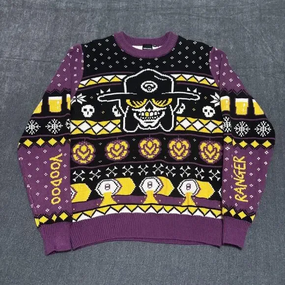 Voodoo Ranger Sweater Mens XL Purple Black Skull Beer Christmas Holiday Ugly