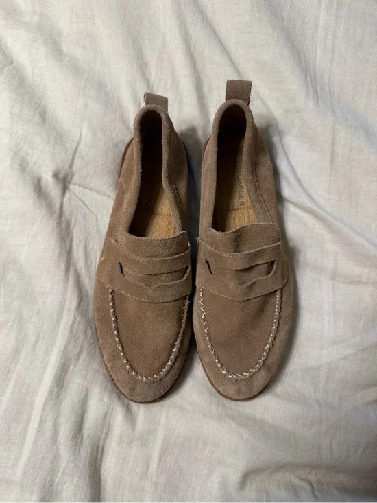 Kelsi Dagger Women’s Suede Penny Loafers in Taupe Brown size 8.5