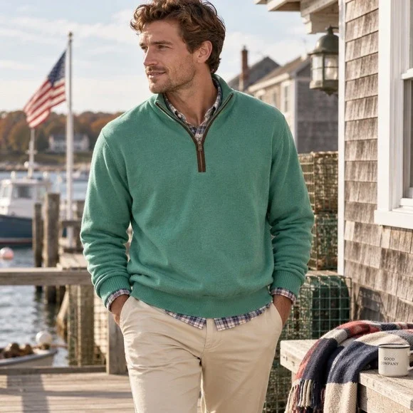 Vineyard Vines Pima Cotton Alpaca 1/4 Zip Mens Size XXL Elbow Patch Sweater