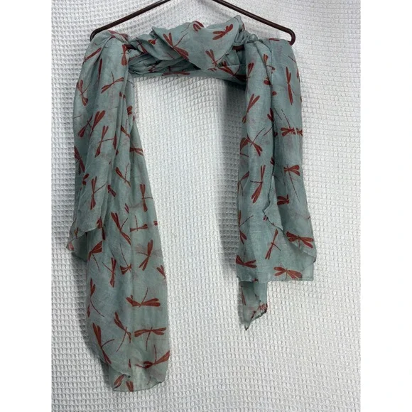Cottagecore Womens Unbranded Dragonfly Print Scarf OS Sage Green Red