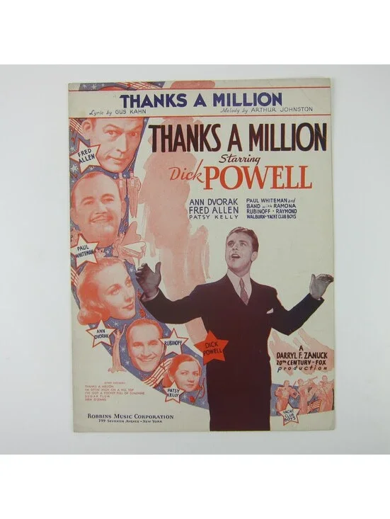 Sheet Music Thanks A Million Dick Powell Fred Allen Paul Whiteman Vintage 1935