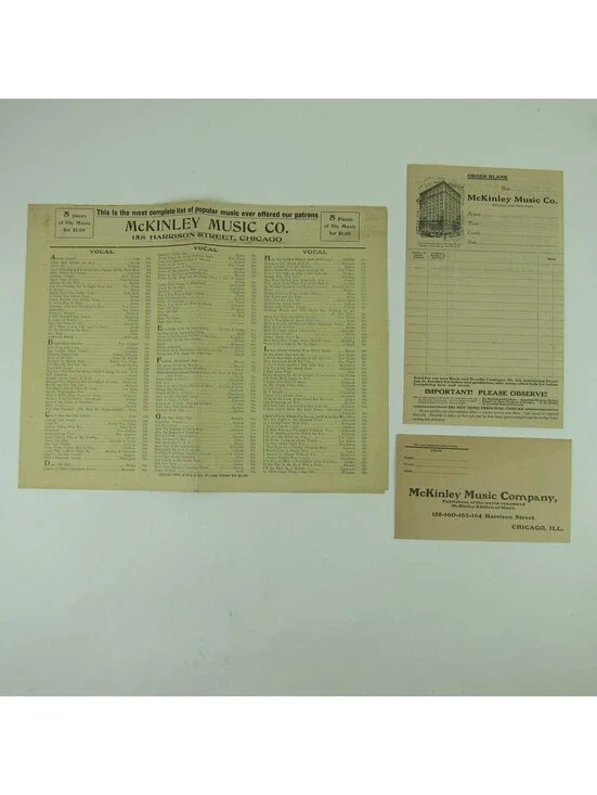 McKinley Music Co Advertising Sheet Music Catalog Order Form & Envelope 1910s