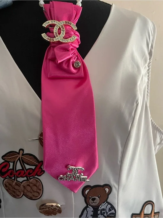Fuchsia Satin Scarf with Crystal Interlock Accent