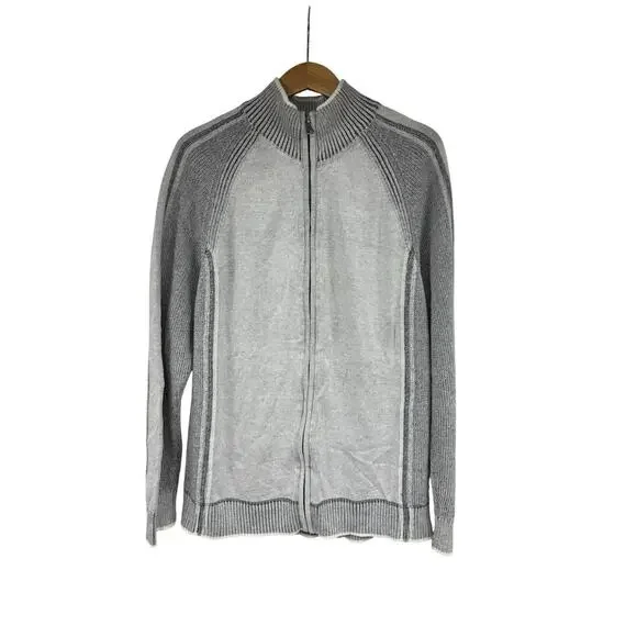 BKE Standard Fit Full Zip Light Gray Knit‎ Sweater Mens Size XL