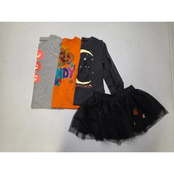 OshKosh Girls Halloween Shirt Skirt Lot 24M Pumpkin Cat Candy Tulle Tutu 4pc Set