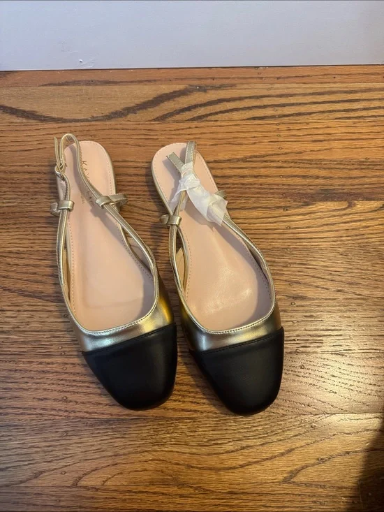NIB Kayleen Black & Gold Slingback Flats Size 10 Runs Small