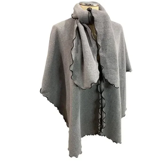One Size‎ Womens Gray Fleece Wrap Shawl Scarf Set Lettuce Edge Contrast