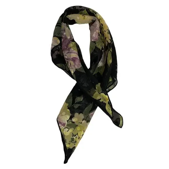 Vintage Floral Womens 19 Inch Square Scarf Textured Siky‎ Sheer