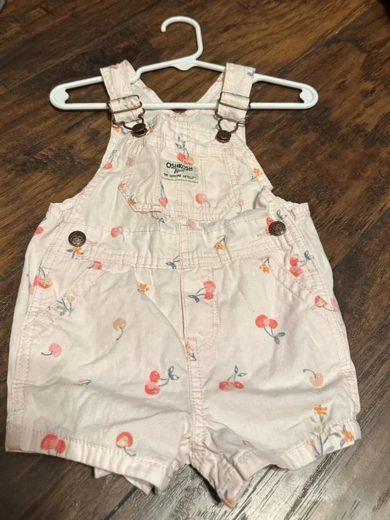 OshKosh B'gosh Light Pink Cherry Print Short Overalls