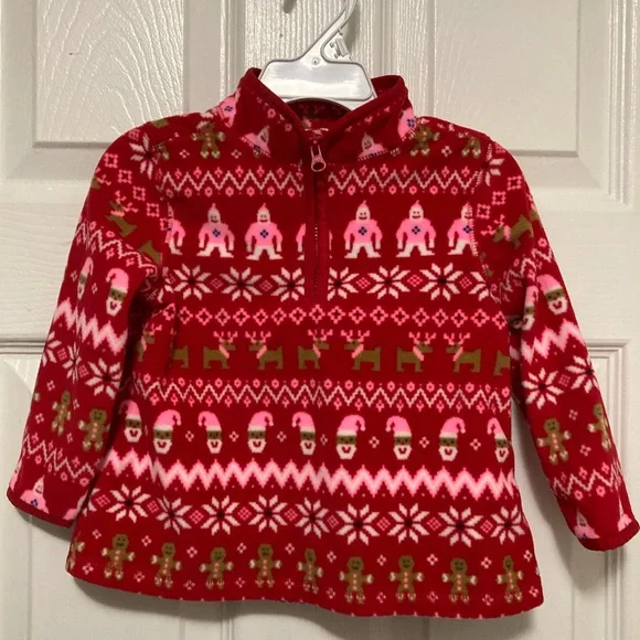 *Oshkosh B’gosh Red Festive Fair Isle Kids-18M Fleece Pullover Top #IR