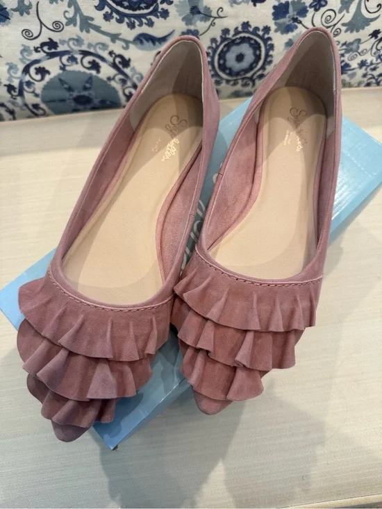 Seychelles Downstage Pink Suede Ruffle Pointed Toe Flats Size 9