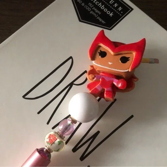 Marvel Gingerbread man handmade beaded pen: Scarlet Witch
