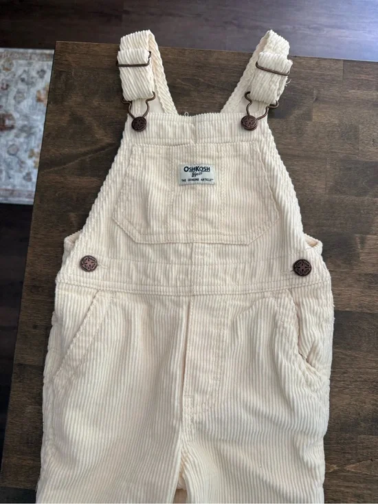 OshKosh B'gosh Cream Corduroy Overalls with Front Pocket