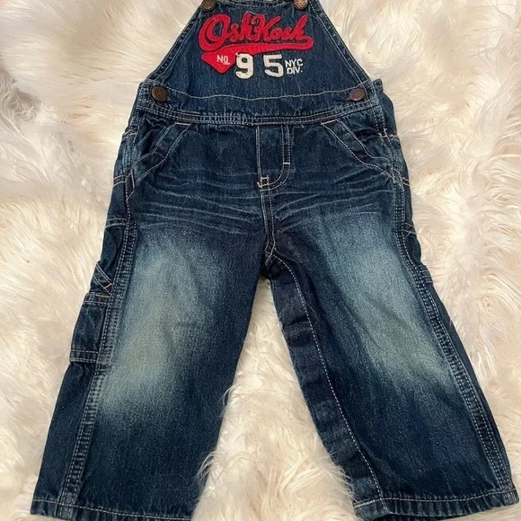 OshKosh B'gosh Kids Denim Overalls - Blue logo 12 mths