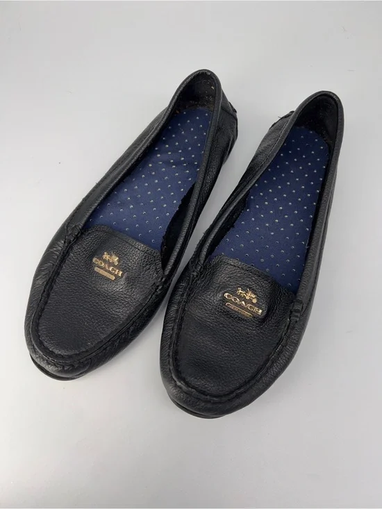 Coach women’s Black Leather Loafers with Gold Logo size 7