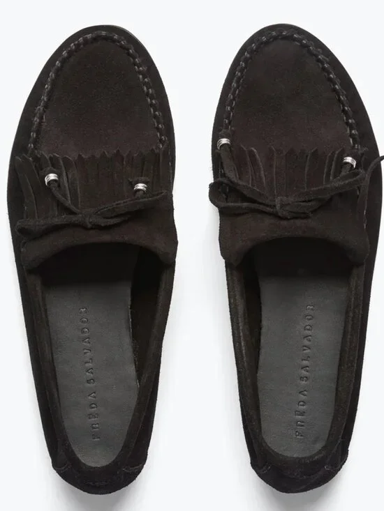 Freda Salvador Black Suede Celeste Fringe Loafer
