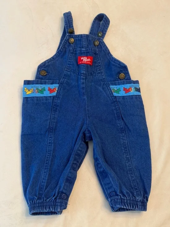 Vintage! OshKosh B’Gosh Denim Baby Overalls with Airplane Trim, sz 6-9months