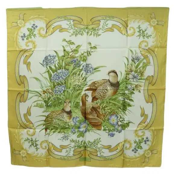 Salvatore Ferragamo Silk Bird Pattern Scarf Yellow