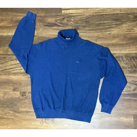 Vintage Izod Lacoste Turtleneck Sweater Mens L Blue 70s Preppy 100% Cotton