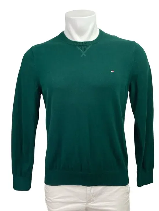 Tommy Hilfiger Men's Green Crew Neck Knit Long Sleeve Sweatshirt Sweater Top S