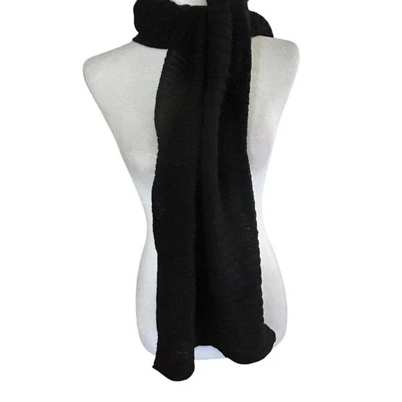 Calvin Klein NWT Wool Blend Black Scarf Classic 12 in x 62 in