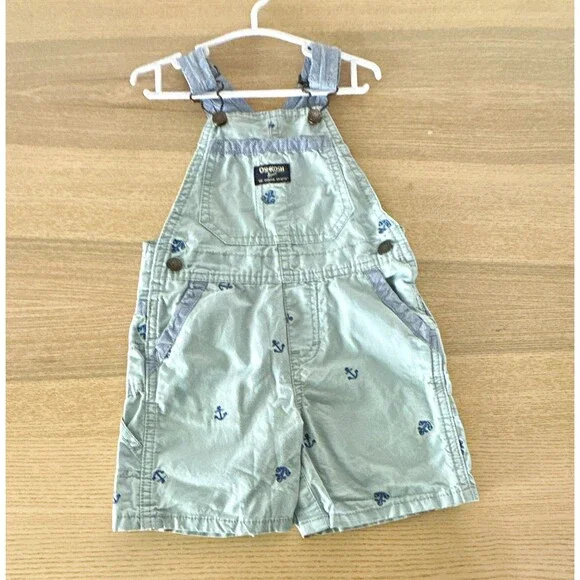 OshKosh B'gosh 24M Light Blue Nautical Anchor Overall One-Piece Adjustable