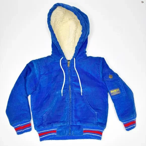 Vintage 70s OshKosh B’Gosh Jacket 4T Blue Corduroy Sherpa Lined Union Made USA
