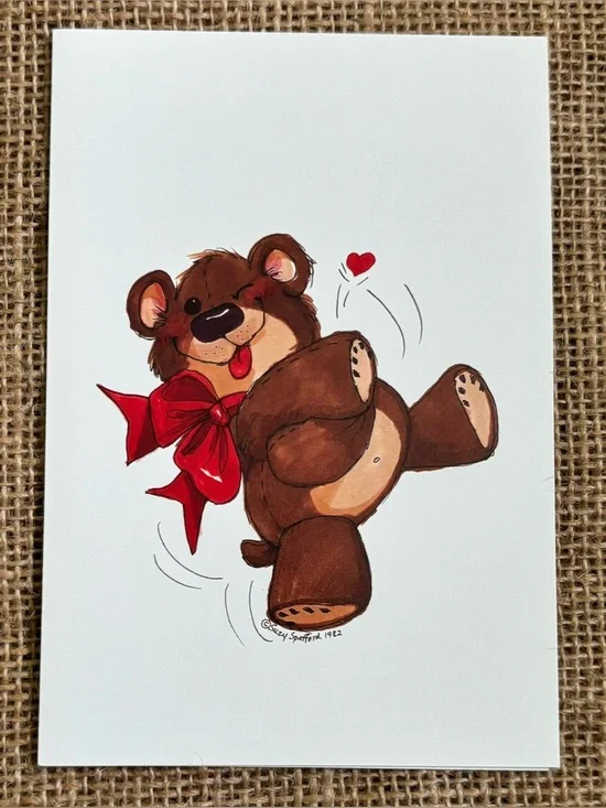 Suzy’s Zoo Teddy Bear with Red Bow Get Well Soon Card Cute Twee Framable