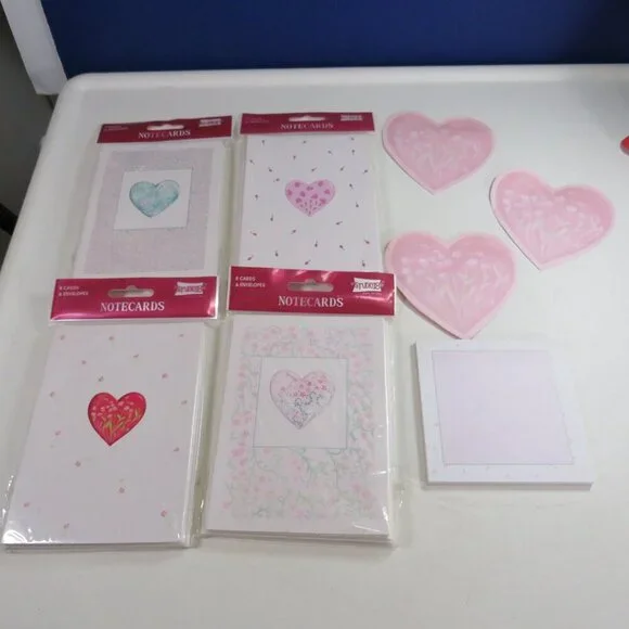 Heart Cards (4 new packages with 8 cards/envelopes each) and sticky notes
