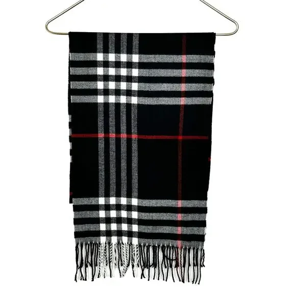 black/white/red‎ plaid viscose/cashmere scarf