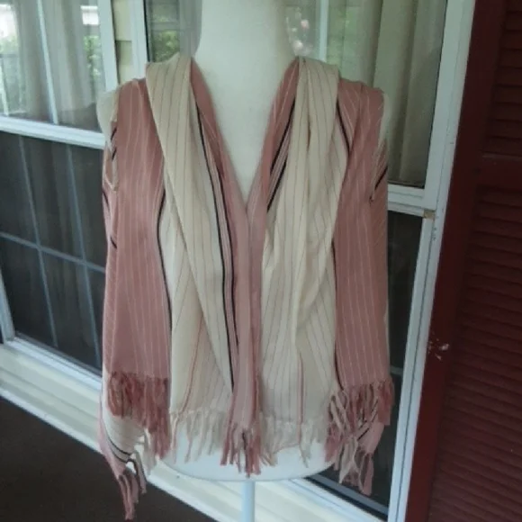 J. Crew Pink and Cream‎ Striped Wrap Shawl/Scarf