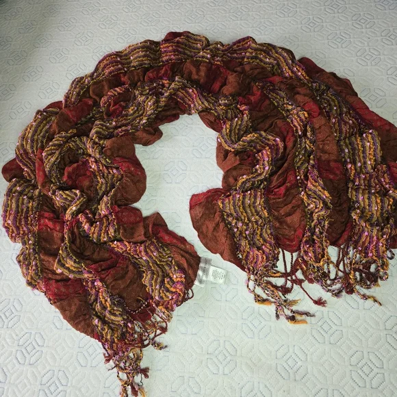 Christopher & Banks Elegant Multicolor Crinkle Scarf With Fringe