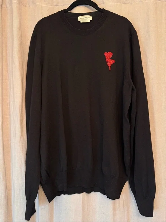 Alexander McQueen Black Beaded Rose Knit Sweater XXL (Fits Medium) EXCELLENT