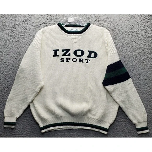 Vintage IZOD Sport Tennis Sweater Mens Large Multi Heavy Knit Crew Neck EUC RARE