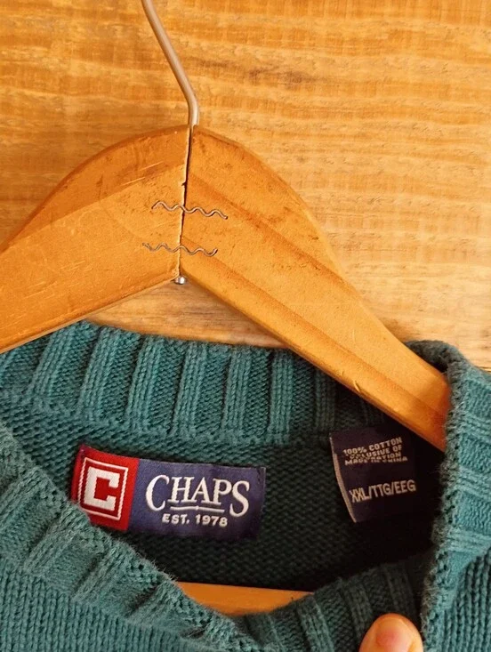 Chaps Forest Green Preppy Cotton Polo Crewneck Sweater Dark Academic Sporty