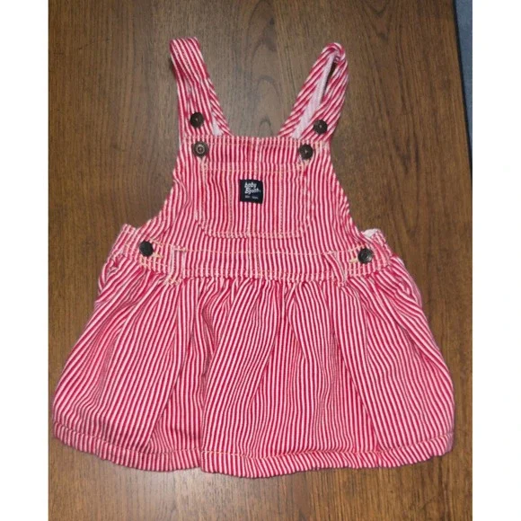 Baby OshKosh Bgosh Red White Hickory Stripe Overall Dress 18M Bib Jumper
