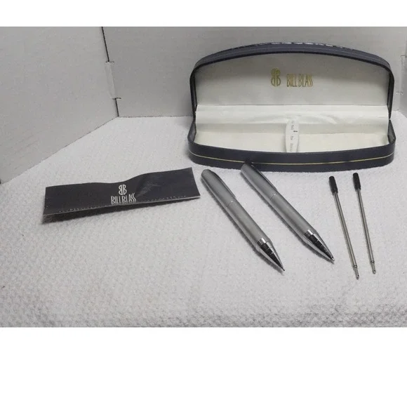 Bill Blass Silver Pen & Pencil Writing Instrument‎ Set with Case Refills