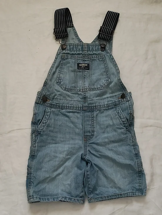 OshKosh B'gosh Light Wash Denim Short Overalls with Striped Straps