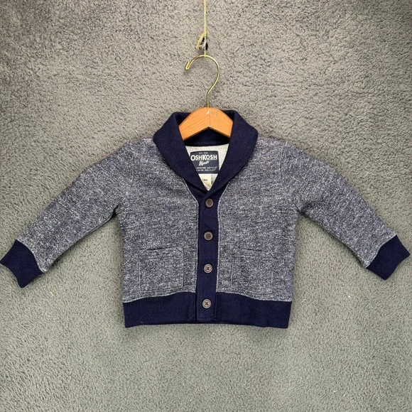 OshKosh‎ B'gosh Toddler Boys Navy Blue Marled Shawl Collar Cardigan Sweater 18M