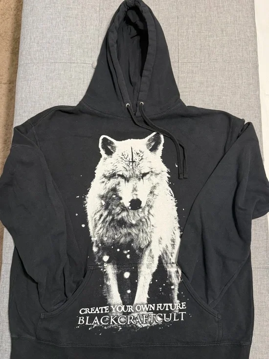 Blackcraft Cult Men's Black Crewneck Hoodie with Wolf Graphic