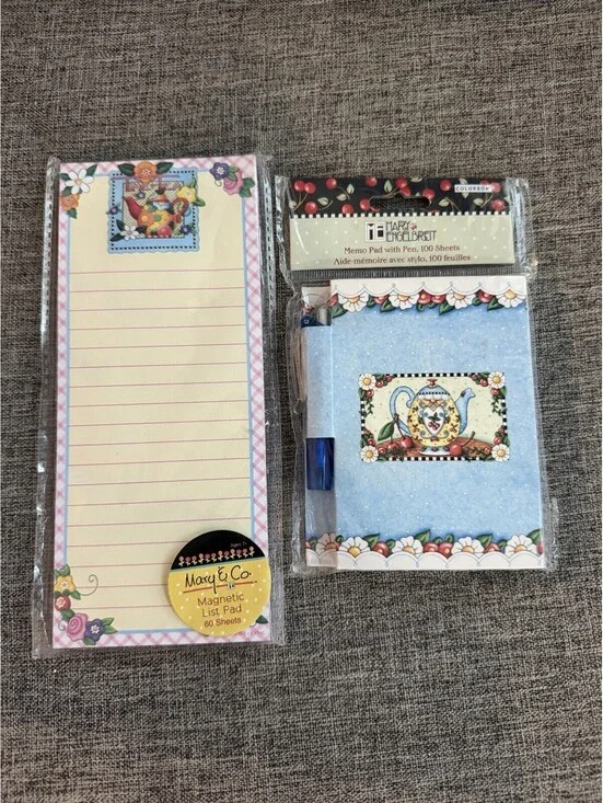Mary Engelbreit Tea Time Stationery Lot Magnetic List Pad + Memo Pad NEW Sealed