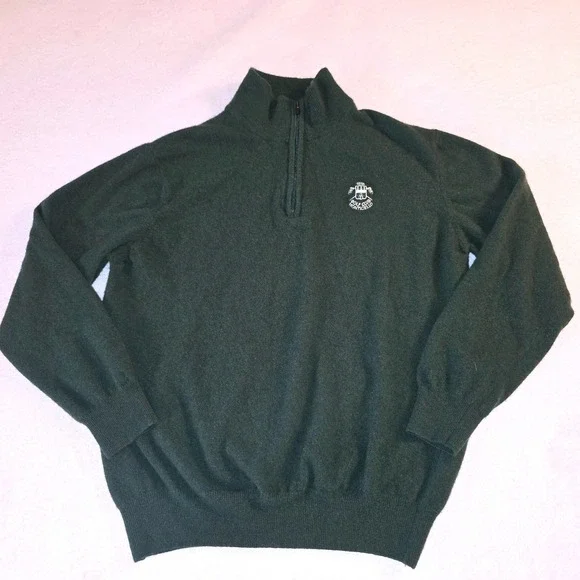 Golf Club Monticello Mens XL Green Extrafine Wool Quarter Zip Sweater Italy