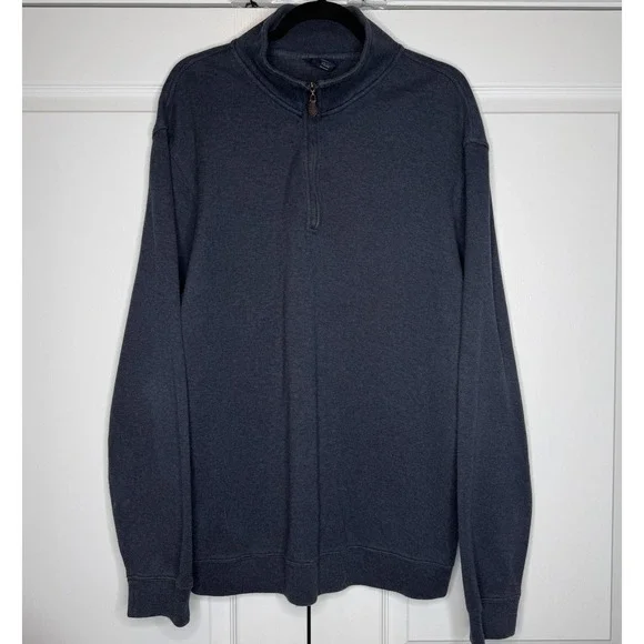 Brooks Brothers Sweater Mens XL Blue Mock Neck 1/4 Zip Cotton Knit Pullover